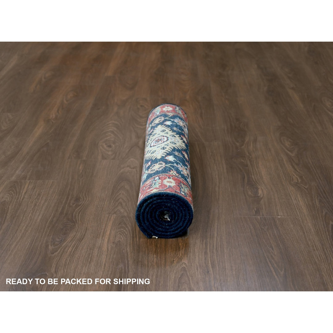 2'7" x 5'11" New Hand Knotted Blue Wool Runner Oriental Rug - MOA10210300