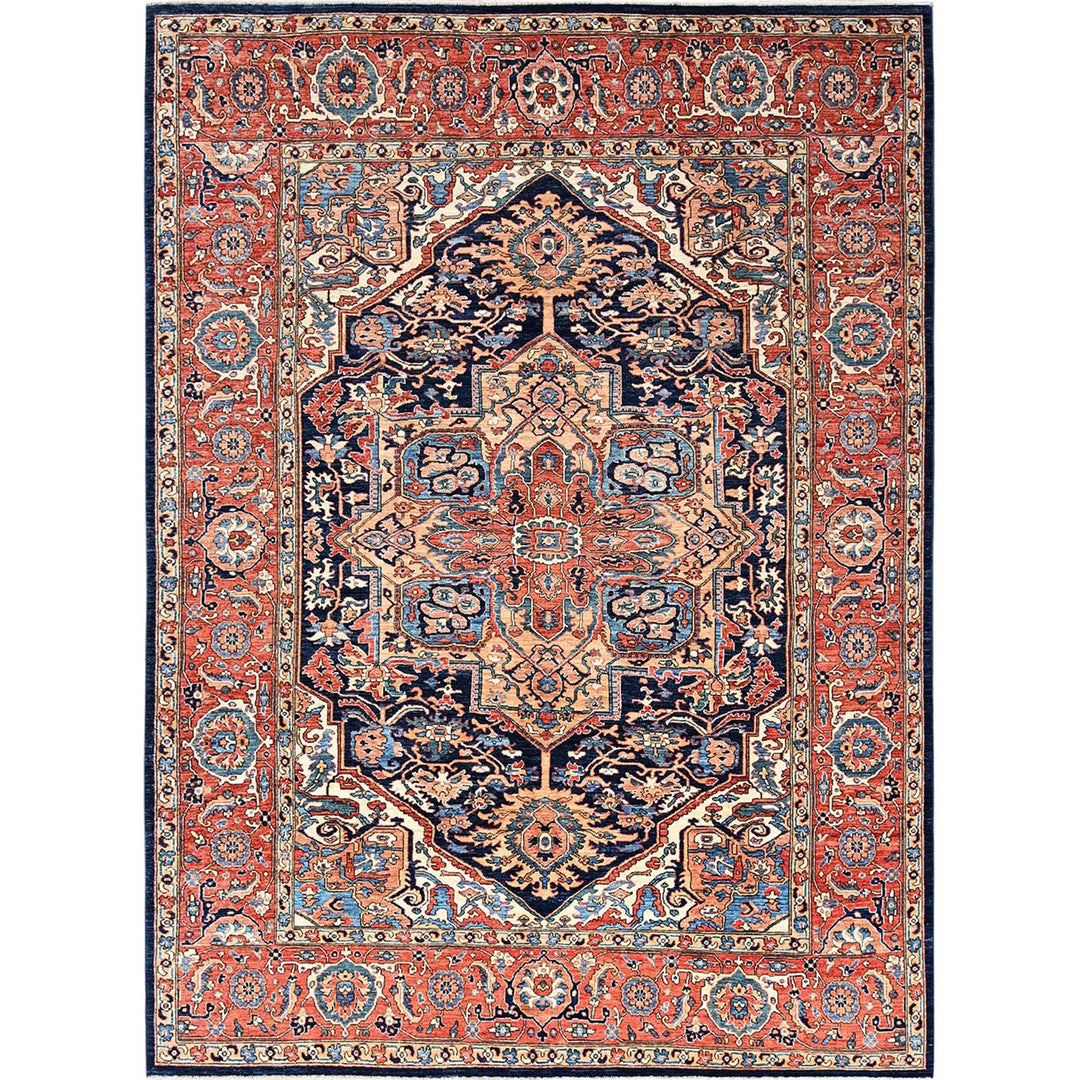 9'0" x 12'1" New Hand Knotted Blue Wool Rectangle Oriental Rug - MOA1021042
