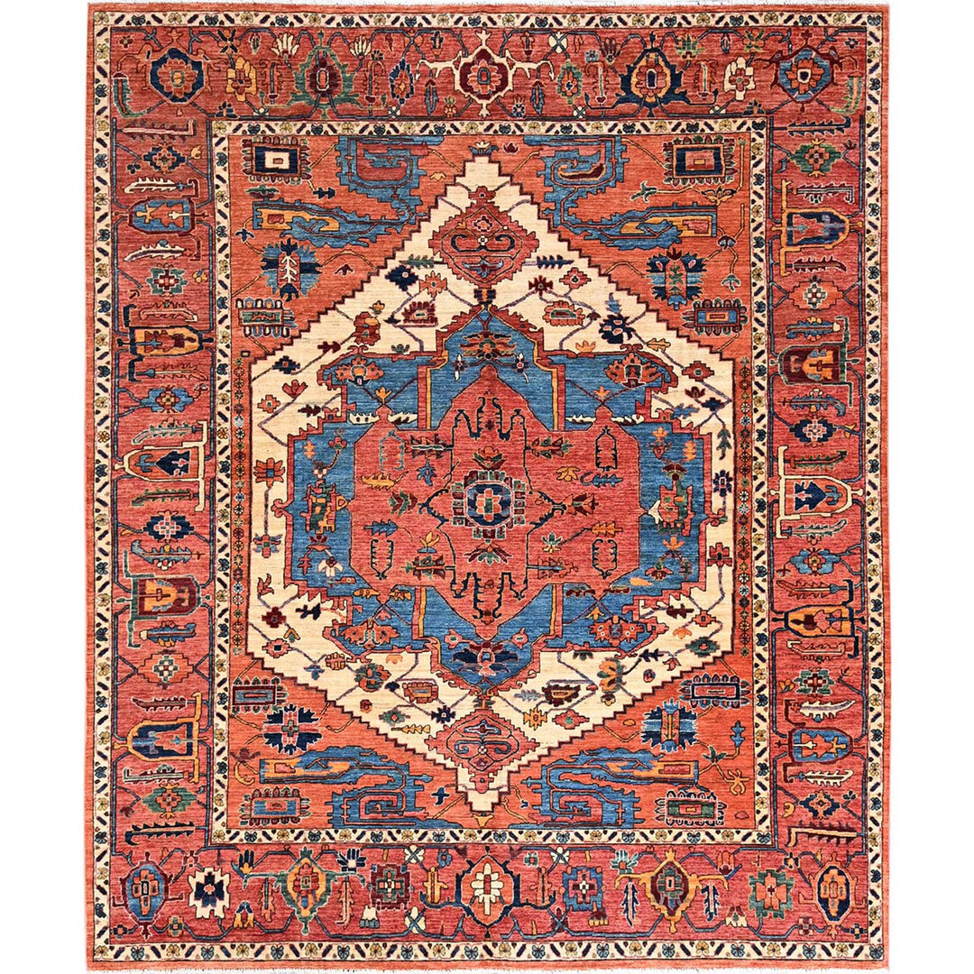8'1" x 9'8" New Hand Knotted Orange Wool Rectangle Oriental Rug - MOA1021046