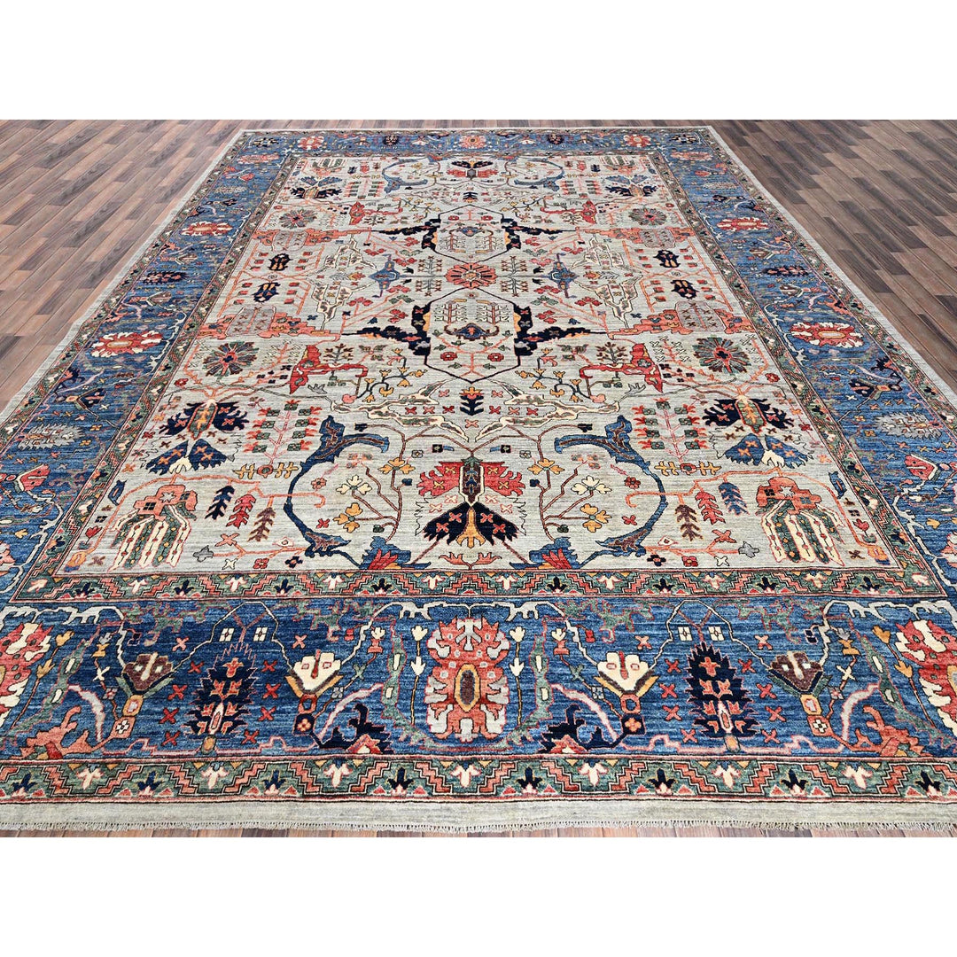 12'0" x 14'10" New Hand Knotted Grey Wool Rectangle Oriental Rug - MOA1021050