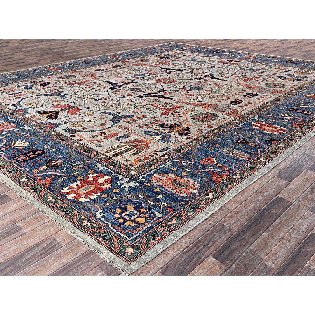 12'0" x 14'10" New Hand Knotted Grey Wool Rectangle Oriental Rug - MOA1021050