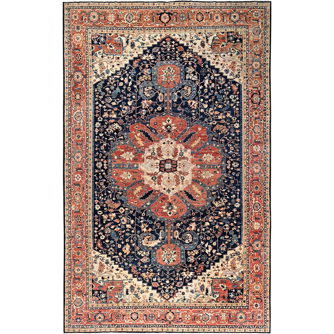 11'11" x 18'9" New Hand Knotted Blue Wool Rectangle Oriental Rug - MOA1021053