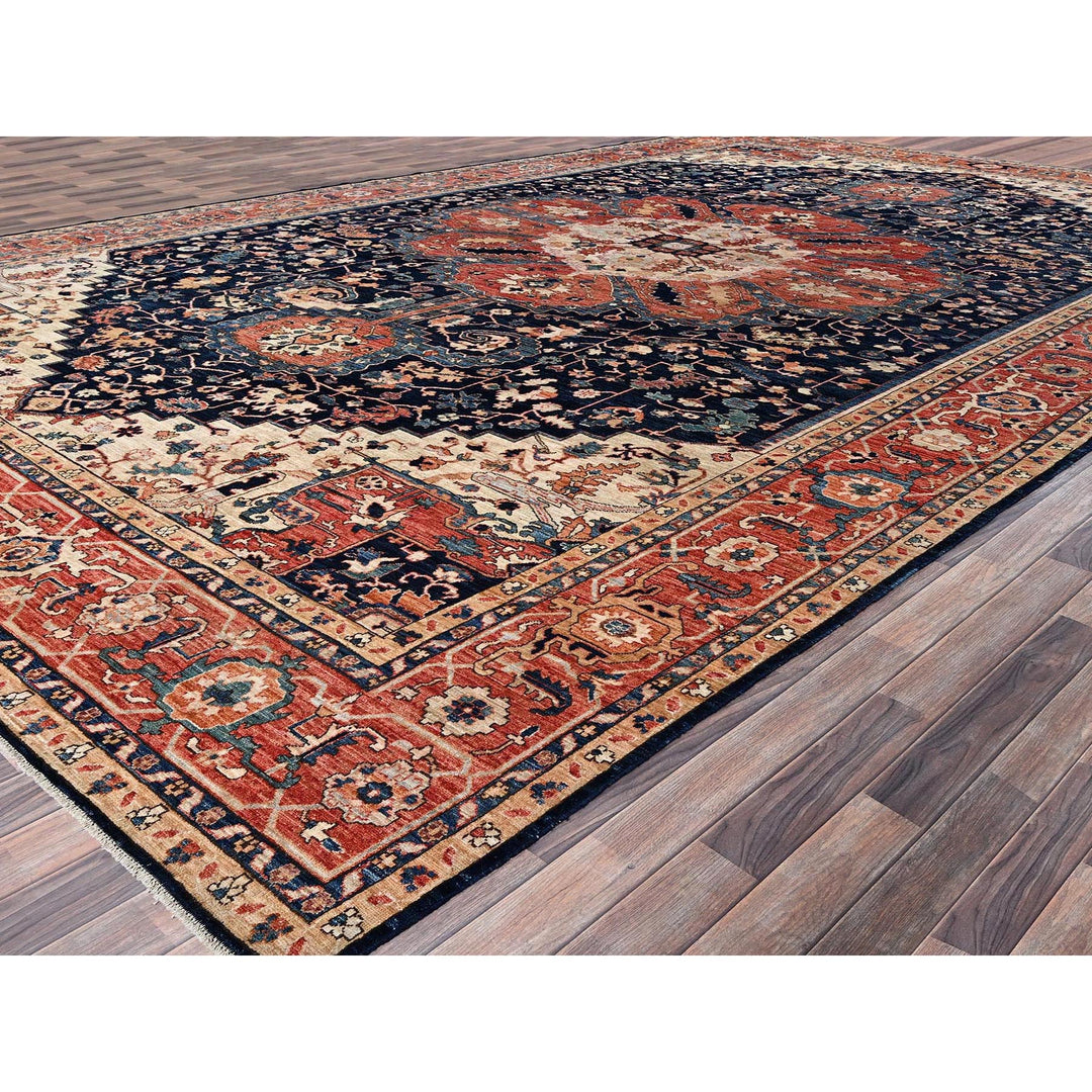 11'11" x 18'9" New Hand Knotted Blue Wool Rectangle Oriental Rug - MOA1021053