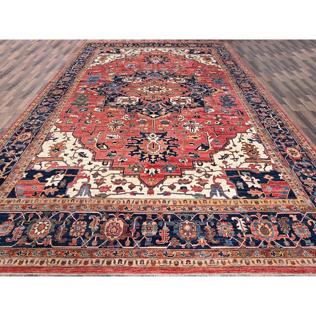 11'10" x 17'7" New Hand Knotted Red Wool Rectangle Oriental Rug - MOA1021054
