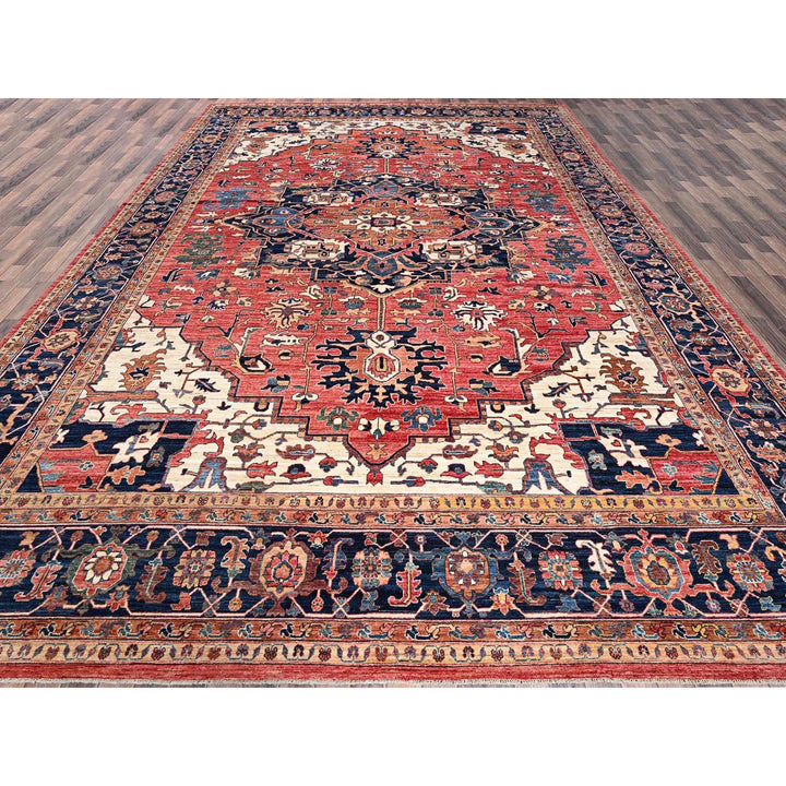 11'10" x 17'7" New Hand Knotted Red Wool Rectangle Oriental Rug - MOA1021054