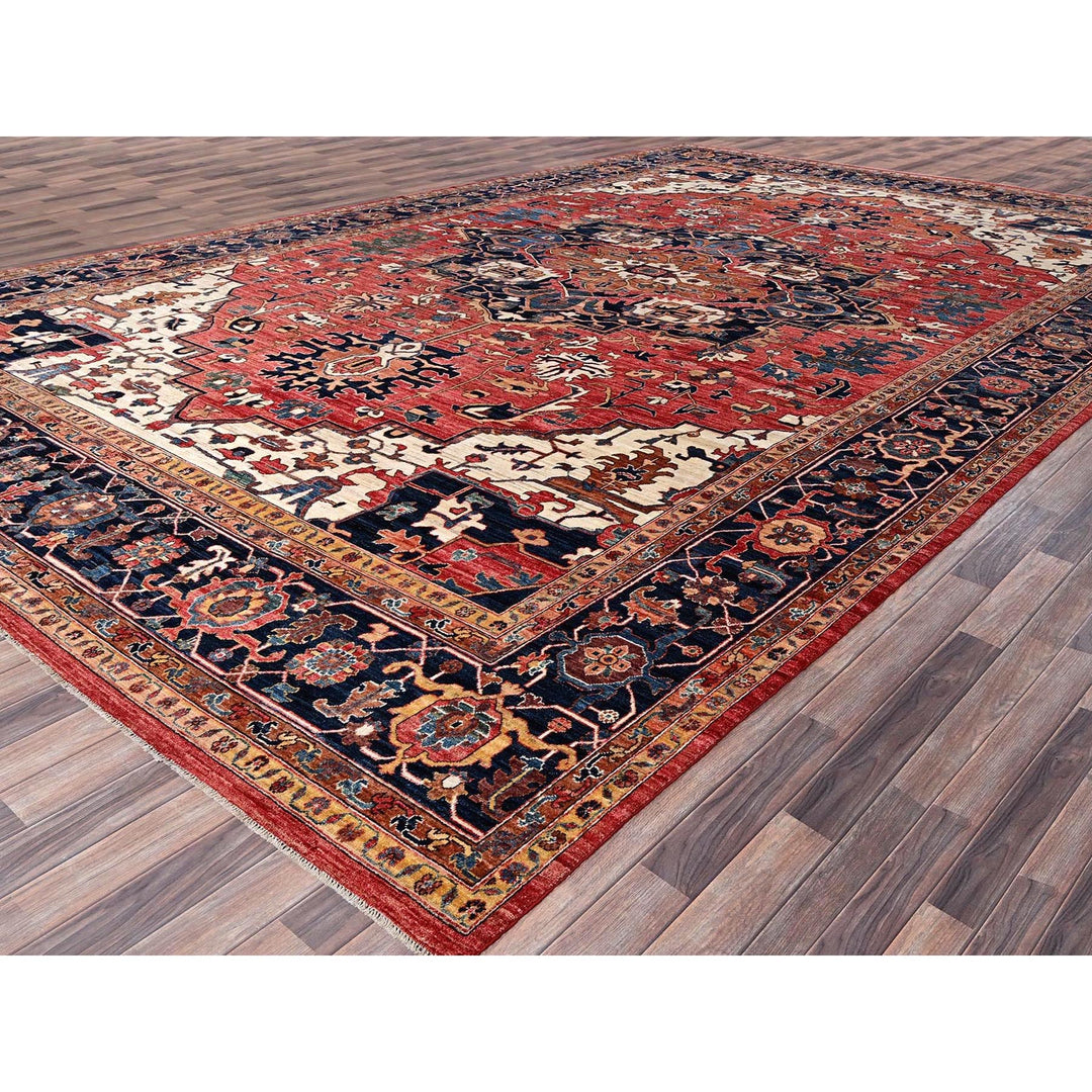 11'10" x 17'7" New Hand Knotted Red Wool Rectangle Oriental Rug - MOA1021054