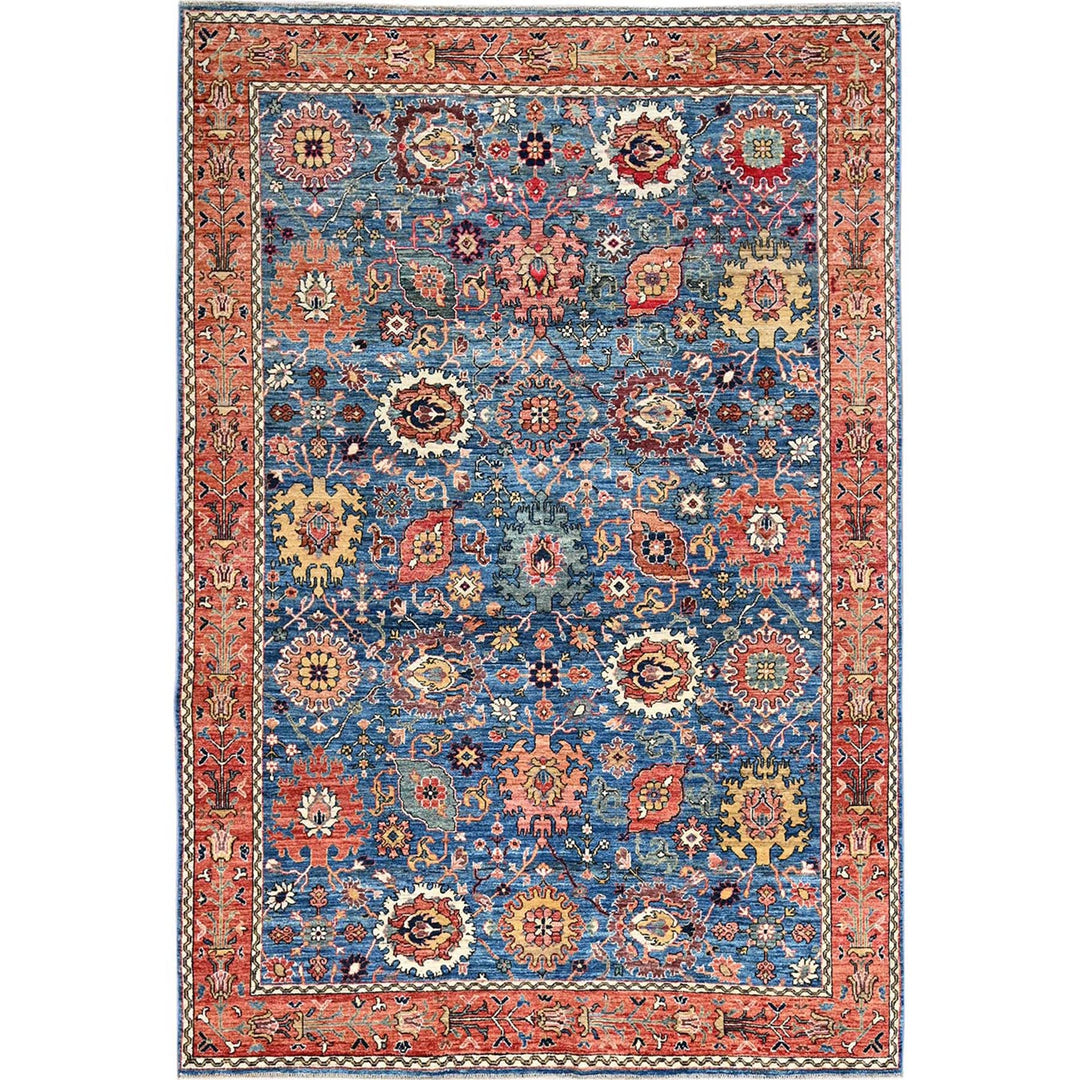 6'2" x 9'0" New Hand Knotted Blue Wool Rectangle Oriental Rug - MOA1021056
