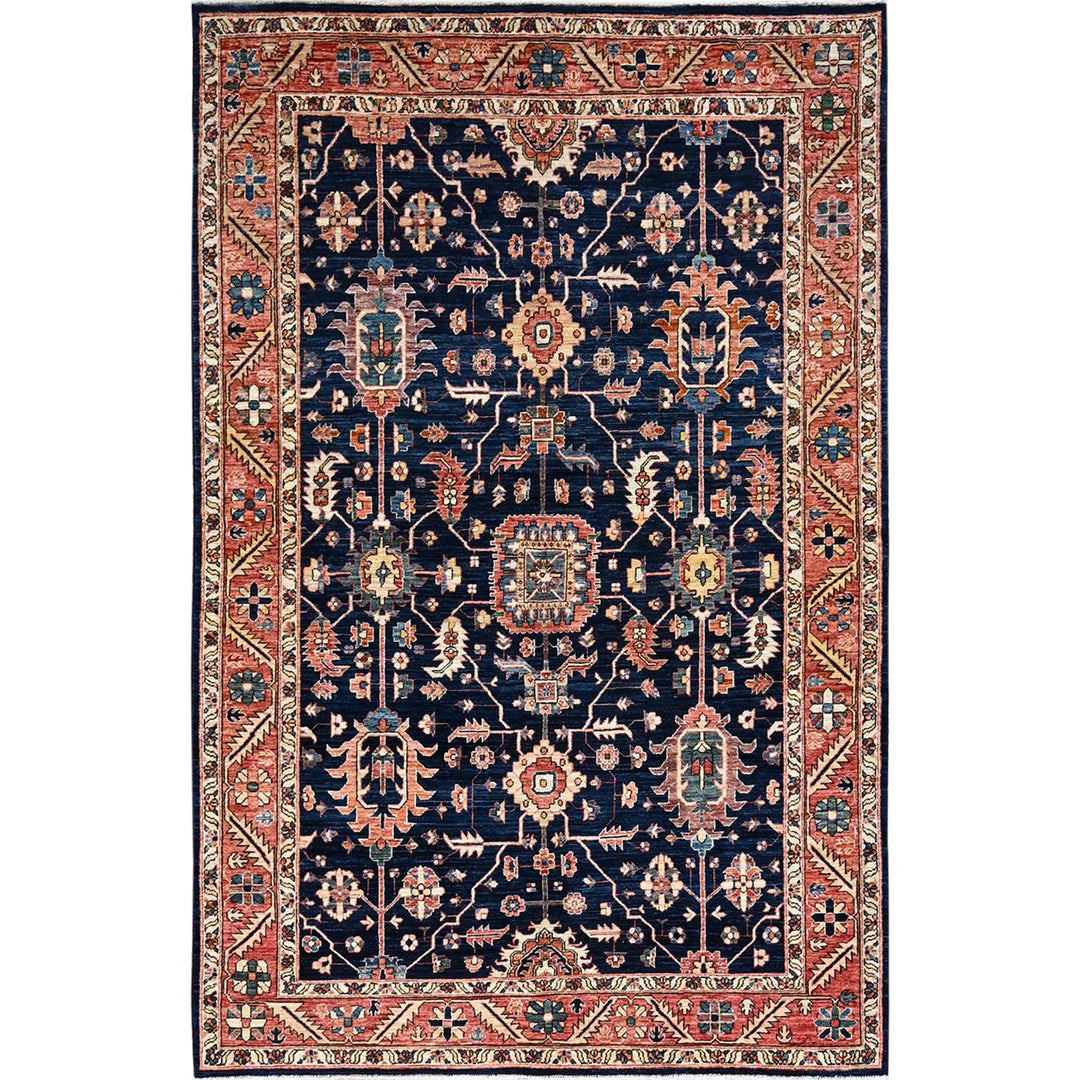 5'11" x 9'2" New Hand Knotted Blue Wool Rectangle Oriental Rug - MOA1021057