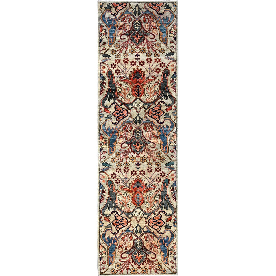 2'8" x 9'7" New Hand Knotted Grey Wool Runner Oriental Rug - MOA1021070