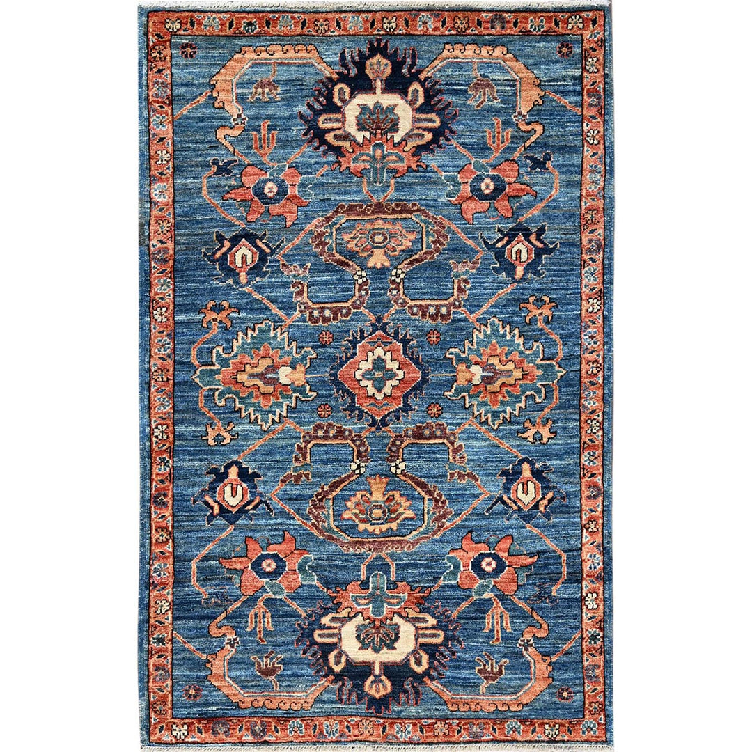 3'2" x 4'11" New Hand Knotted Blue Wool Rectangle Oriental Rug - MOA1021077