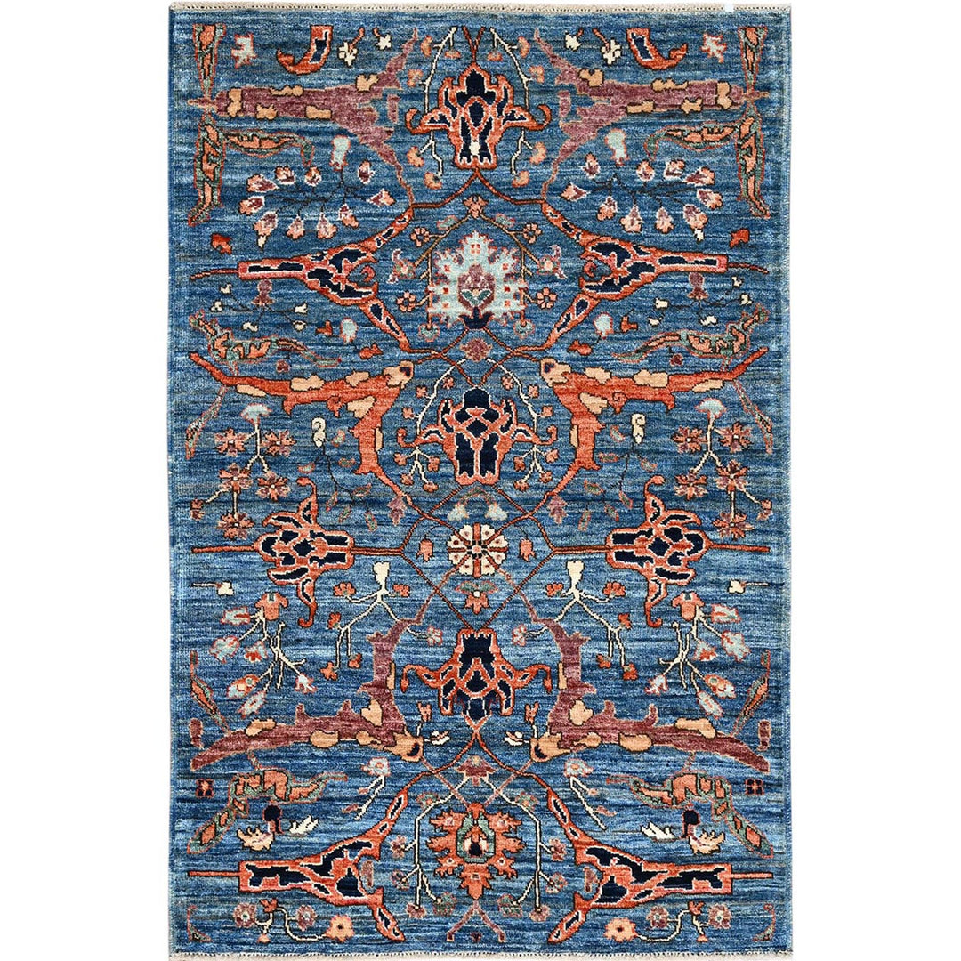 3'3" x 4'10" New Hand Knotted Blue Wool Rectangle Oriental Rug - MOA1021089