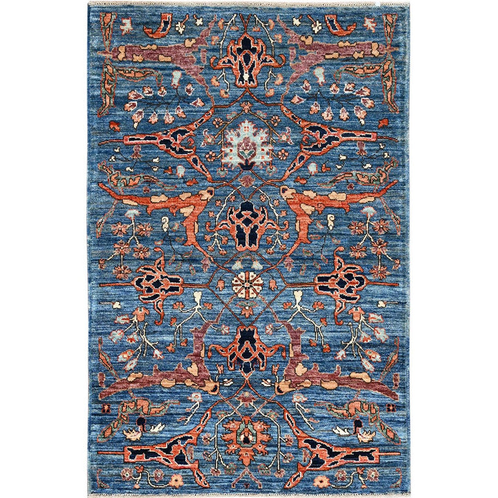 3'3" x 4'10" New Hand Knotted Blue Wool Rectangle Oriental Rug - MOA1021089