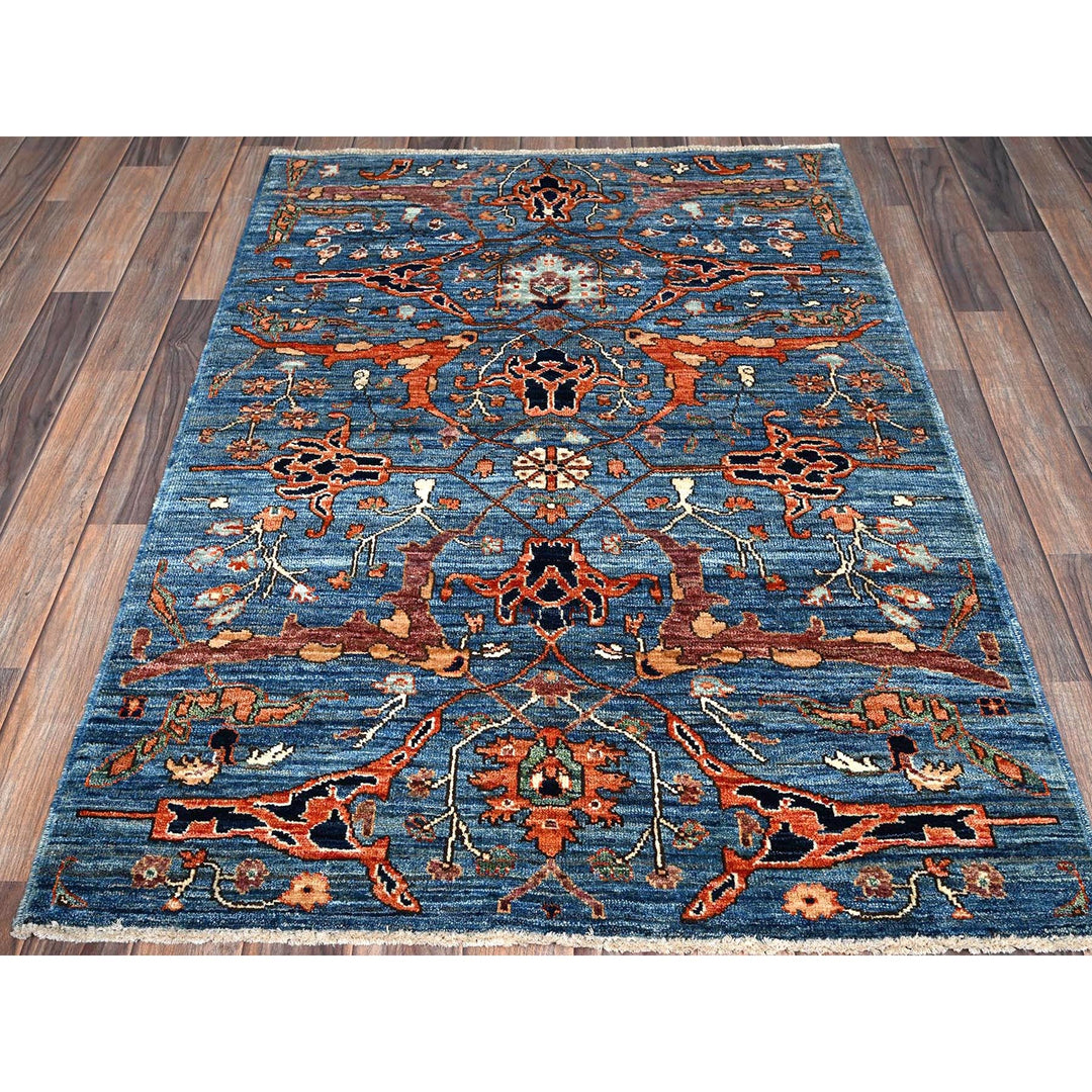 3'3" x 4'10" New Hand Knotted Blue Wool Rectangle Oriental Rug - MOA1021089