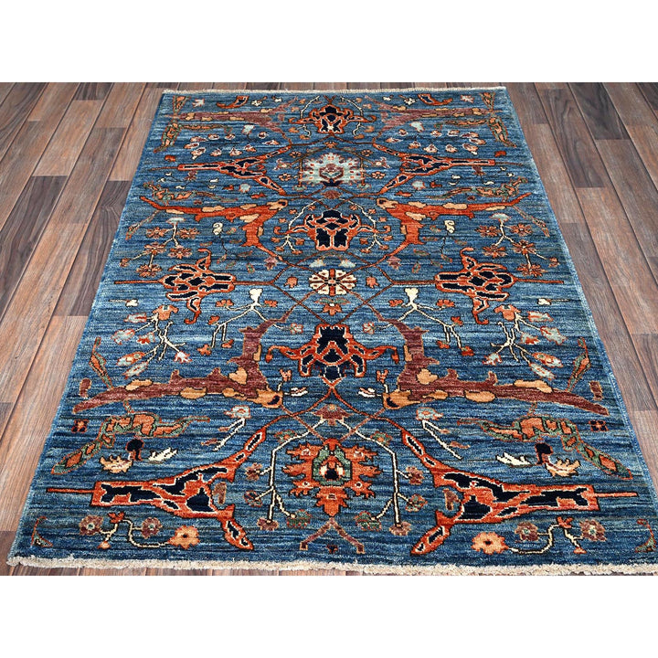 3'3" x 4'10" New Hand Knotted Blue Wool Rectangle Oriental Rug - MOA1021089