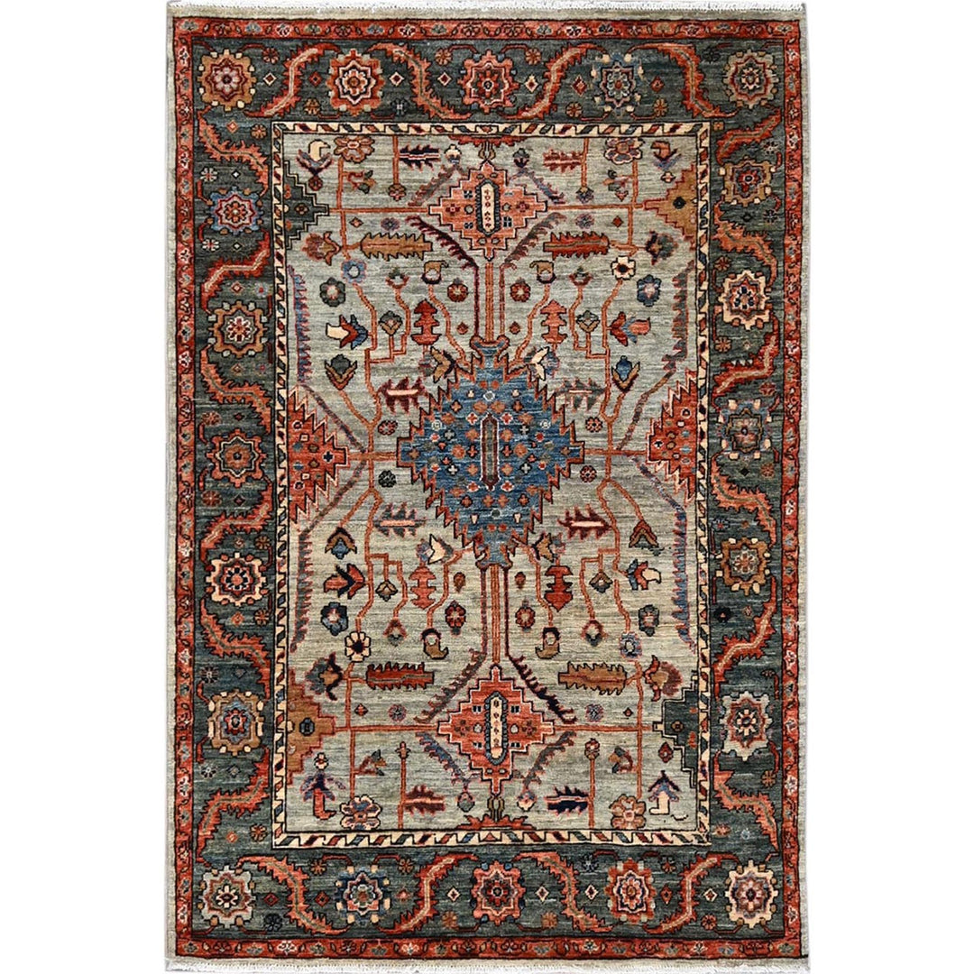 3'10" x 5'10" New Hand Knotted Green Wool Rectangle Oriental Rug - MOA1021136
