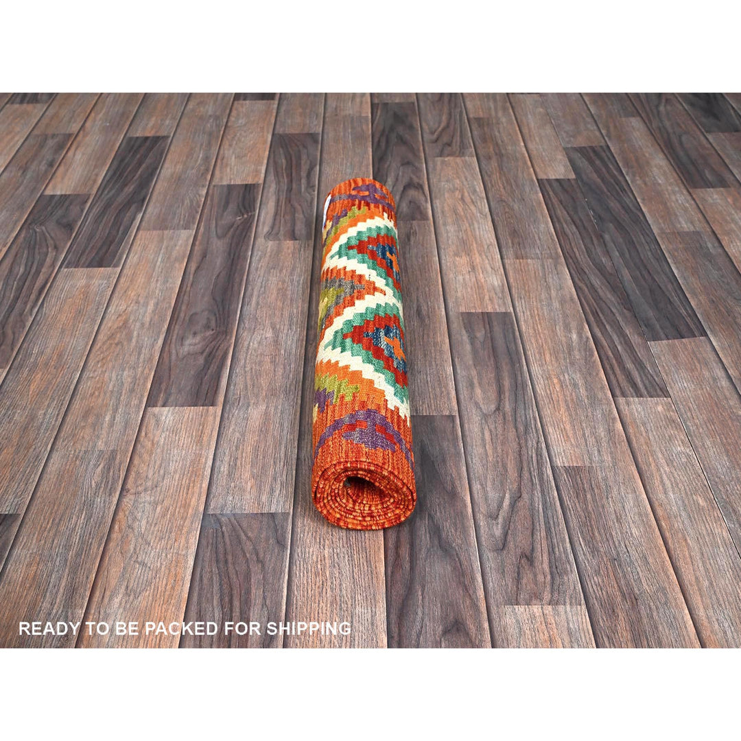 2'0" x 6'4" New Hand Woven Orange Wool Runner Oriental Rug - MOA1021157