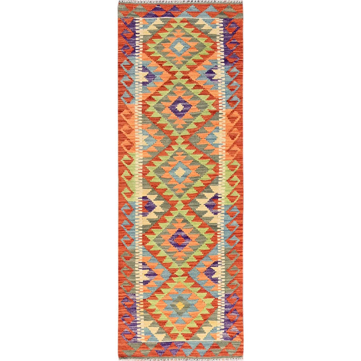 2'1" x 6'3" New Hand Woven Orange Wool Runner Oriental Rug - MOA1021159