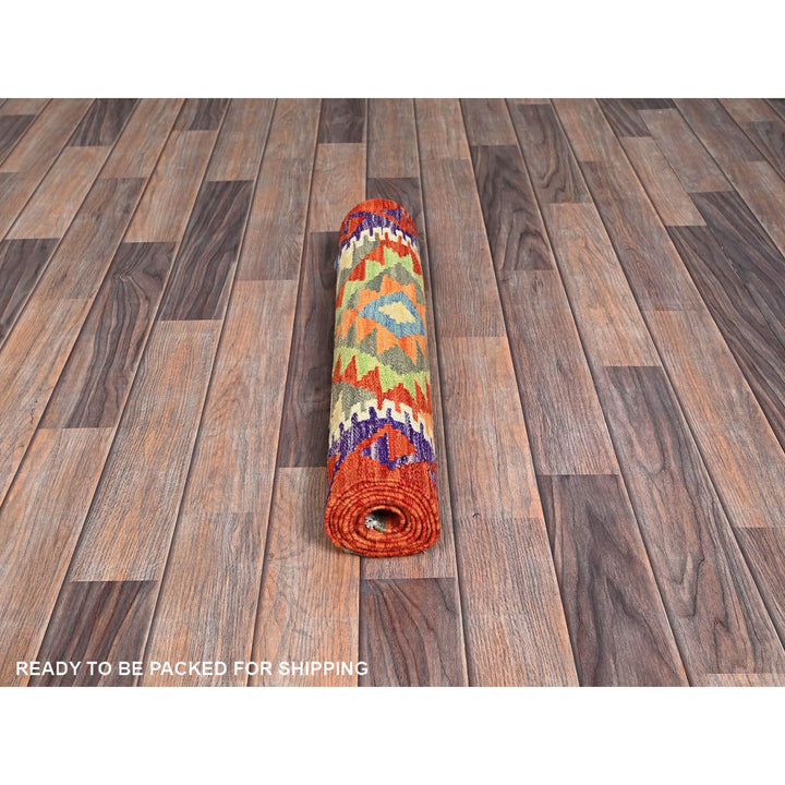 2'1" x 6'3" New Hand Woven Orange Wool Runner Oriental Rug - MOA1021159