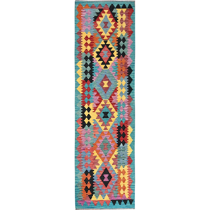 2'8" x 9'7" New Hand Woven Blue Wool Runner Oriental Rug - MOA1021163