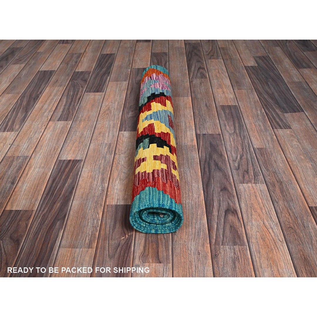 2'8" x 9'7" New Hand Woven Blue Wool Runner Oriental Rug - MOA1021163