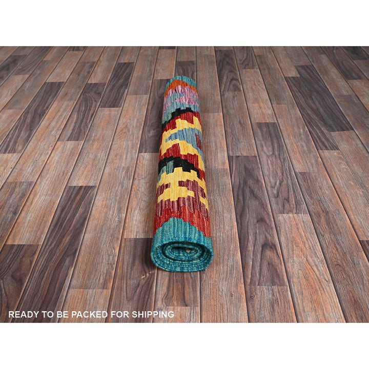 2'8" x 9'7" New Hand Woven Blue Wool Runner Oriental Rug - MOA1021163