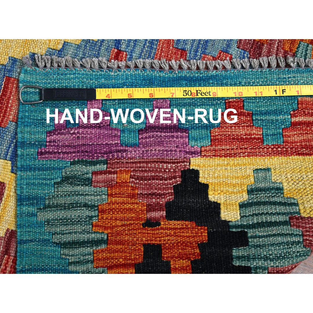 2'8" x 9'7" New Hand Woven Blue Wool Runner Oriental Rug - MOA1021163