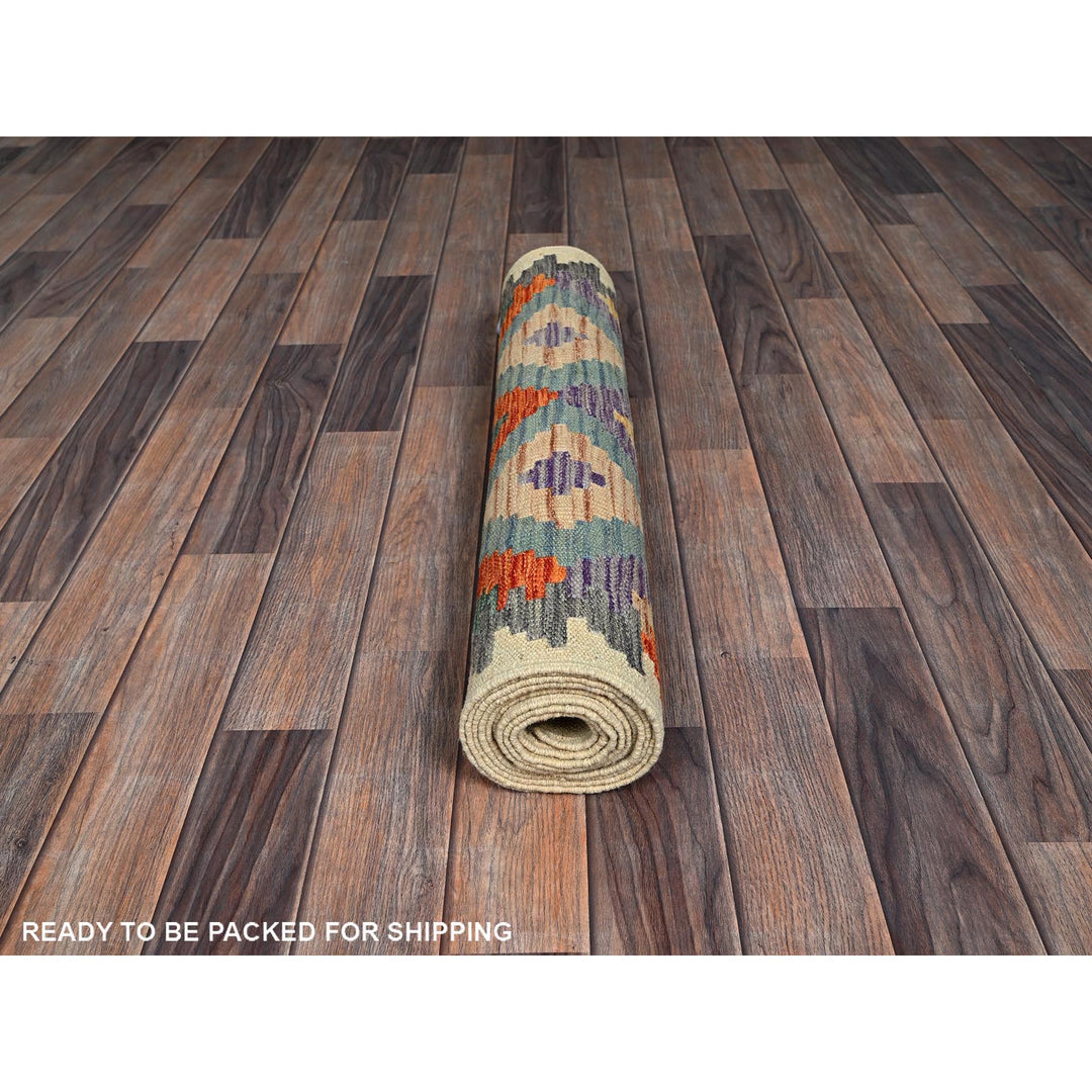 2'8" x 9'6" New Hand Woven Beige Wool Runner Oriental Rug - MOA1021164