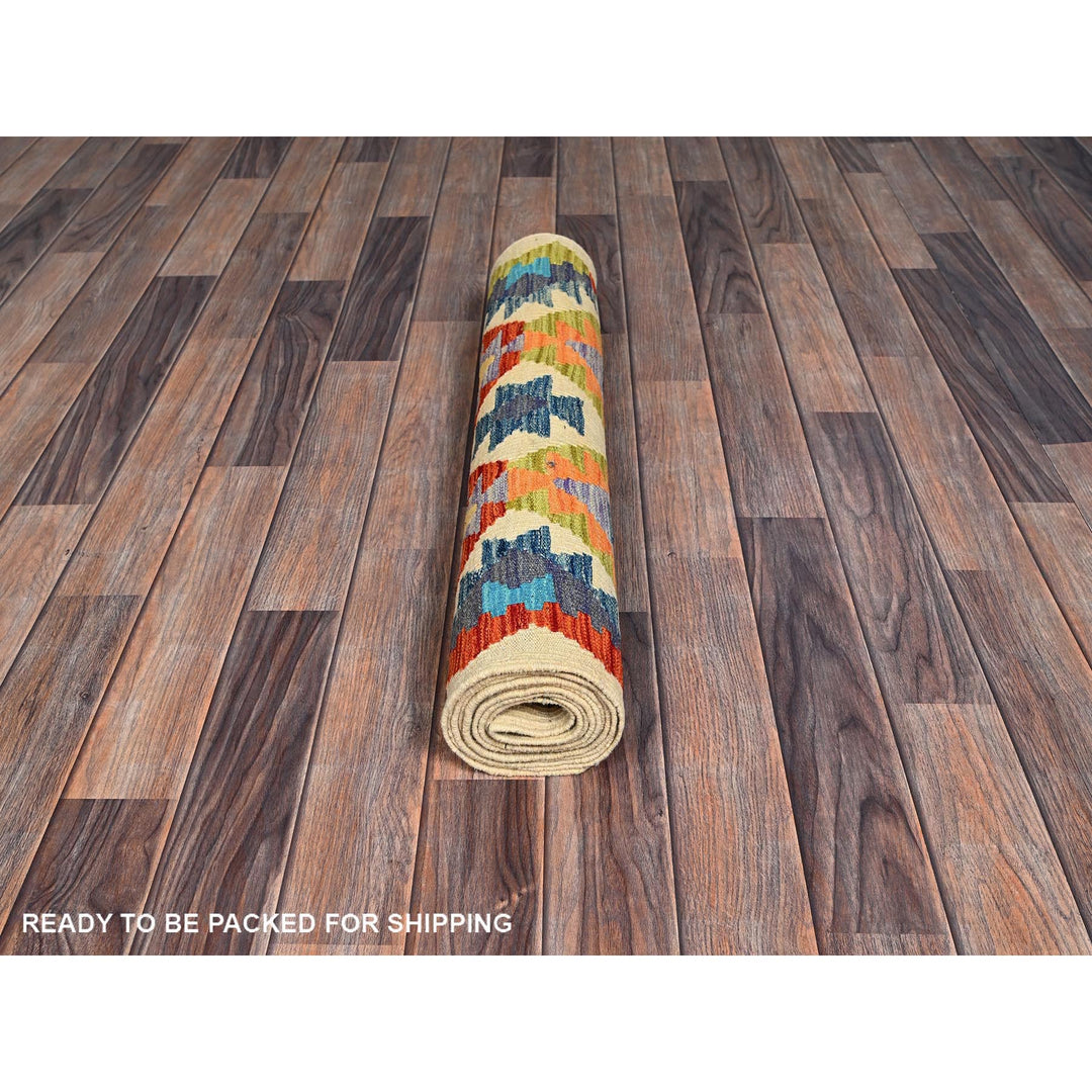 2'7" x 9'7" New Hand Woven Beige Wool Runner Oriental Rug - MOA1021165