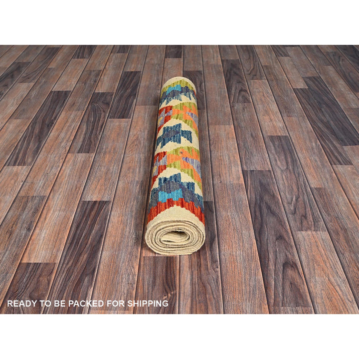 2'7" x 9'7" New Hand Woven Beige Wool Runner Oriental Rug - MOA1021165