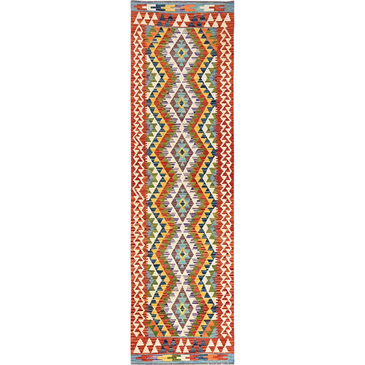 2'8" x 9'7" New Hand Woven Ivory Wool Runner Oriental Rug - MOA1021166