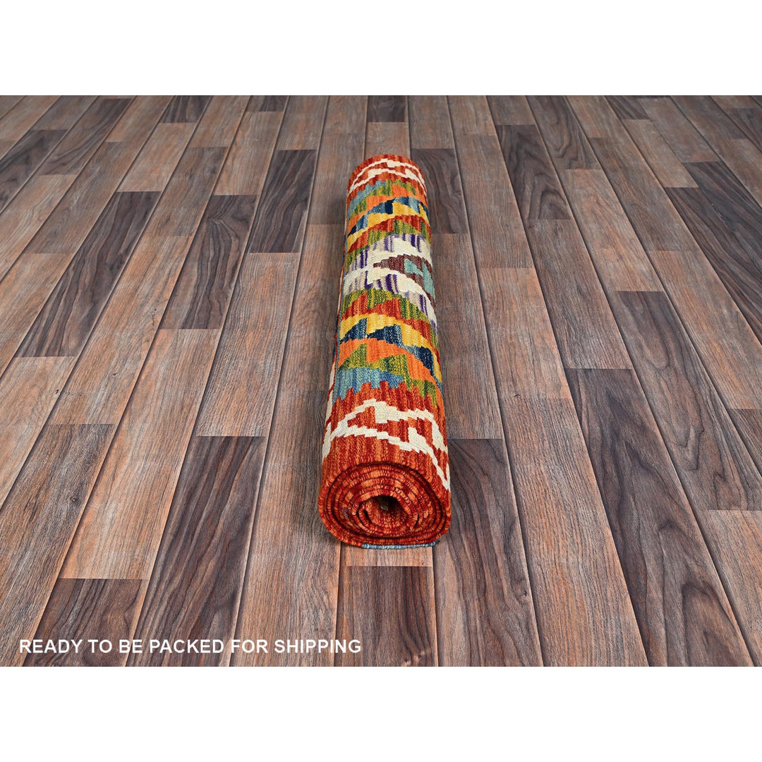 2'8" x 9'7" New Hand Woven Ivory Wool Runner Oriental Rug - MOA1021166