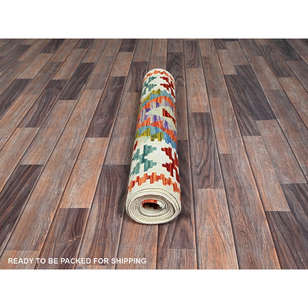 2'7" x 9'5" New Hand Woven Ivory Wool Runner Oriental Rug - MOA1021167