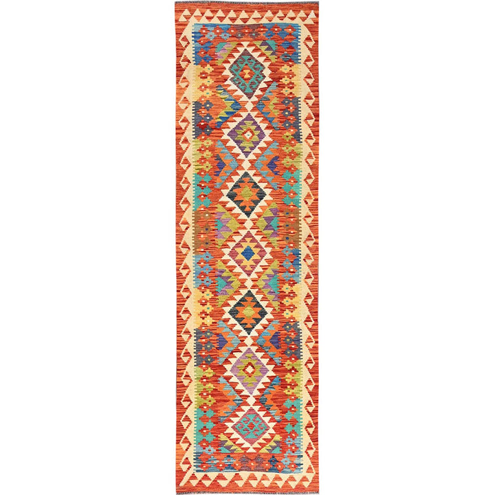 2'8" x 9'7" New Hand Woven Orange Wool Runner Oriental Rug - MOA1021168