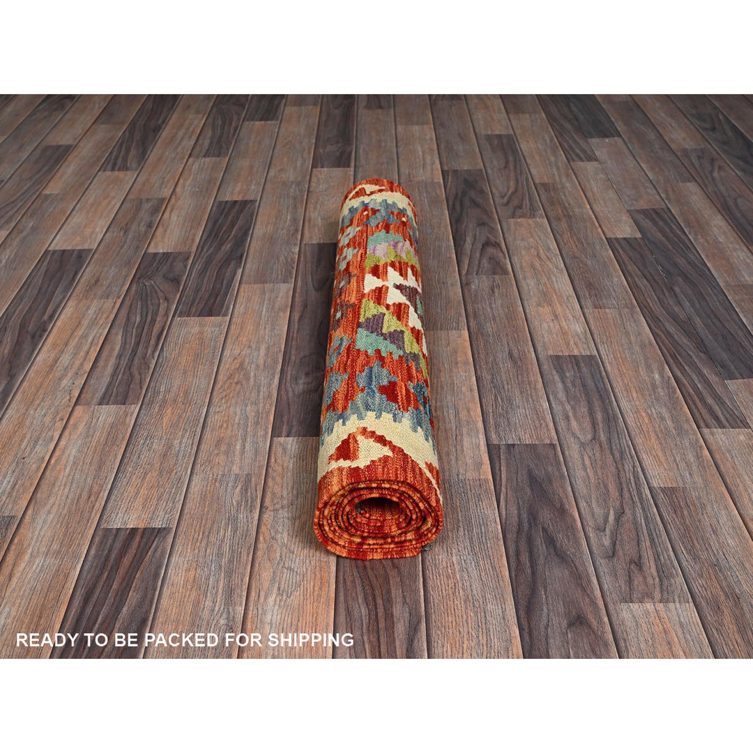 2'8" x 9'7" New Hand Woven Orange Wool Runner Oriental Rug - MOA1021168