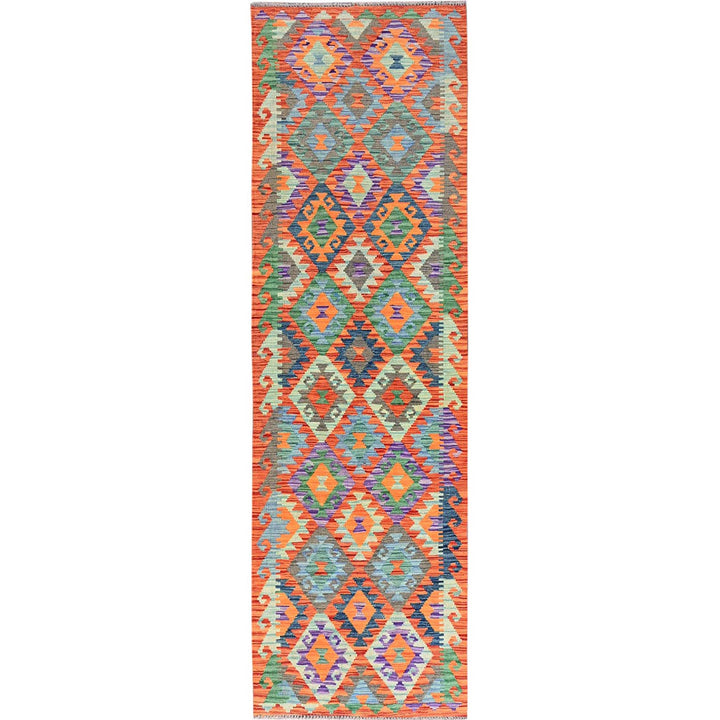 2'10" x 9'9" New Hand Woven Blue Wool Runner Oriental Rug - MOA1021169