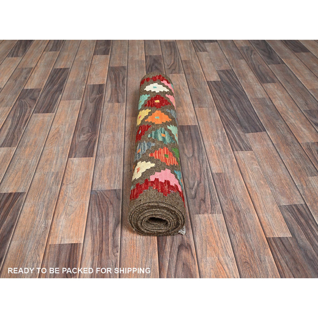 2'7" x 9'8" New Hand Woven Brown Wool Runner Oriental Rug - MOA1021171