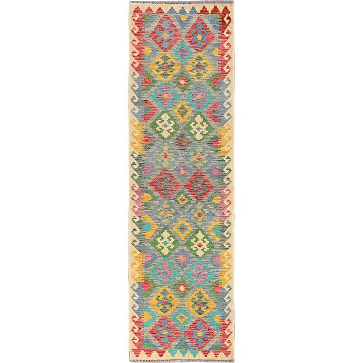 2'8" x 9'5" New Hand Woven Blue Wool Runner Oriental Rug - MOA1021172