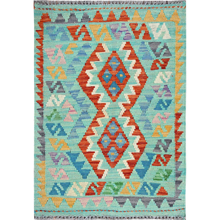 2'0" x 2'11" New Hand Woven Green Wool Rectangle Oriental Rug - MOA1021177