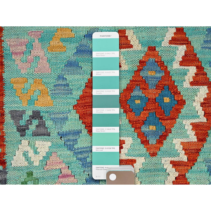 2'0" x 2'11" New Hand Woven Green Wool Rectangle Oriental Rug - MOA1021177