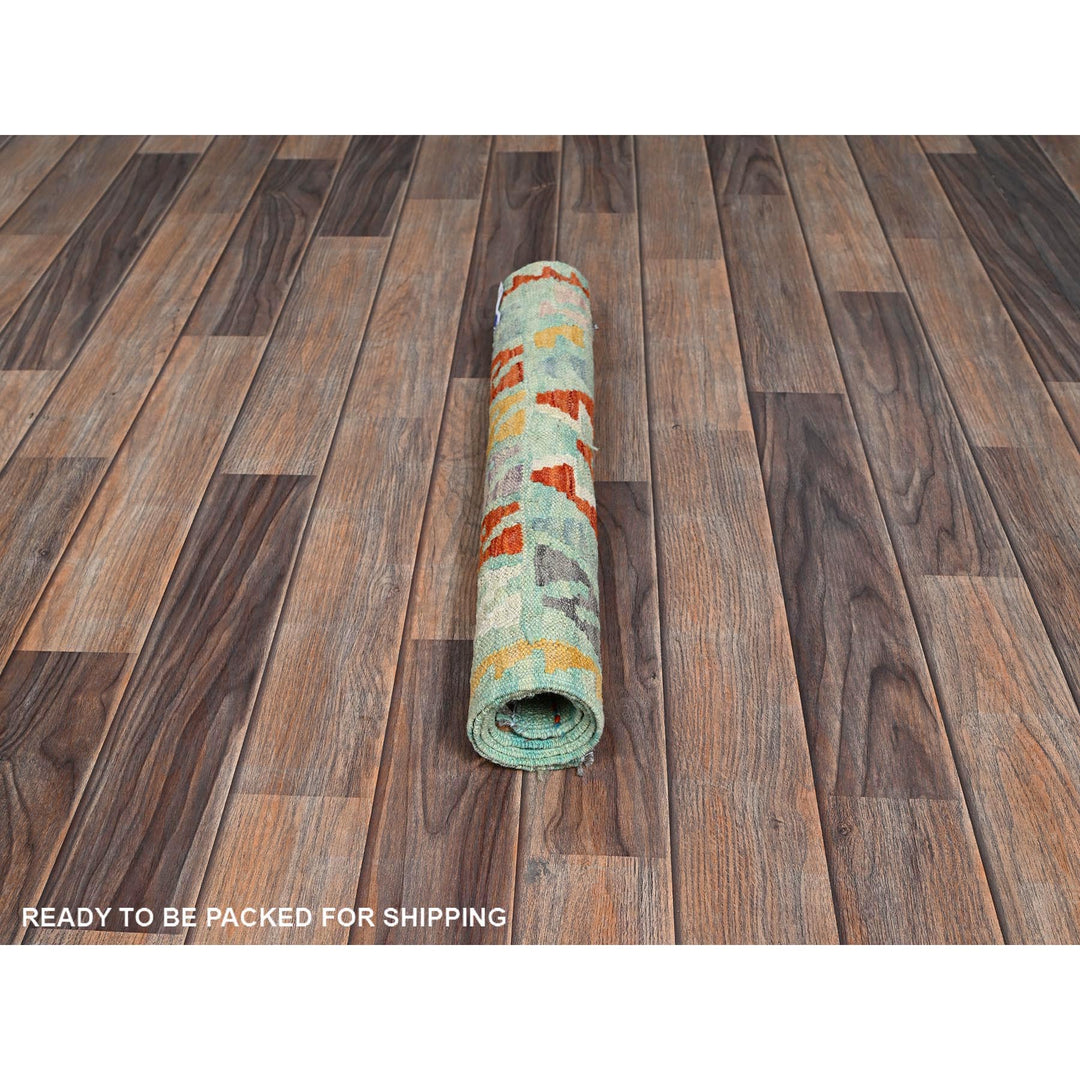 2'0" x 2'11" New Hand Woven Green Wool Rectangle Oriental Rug - MOA1021177