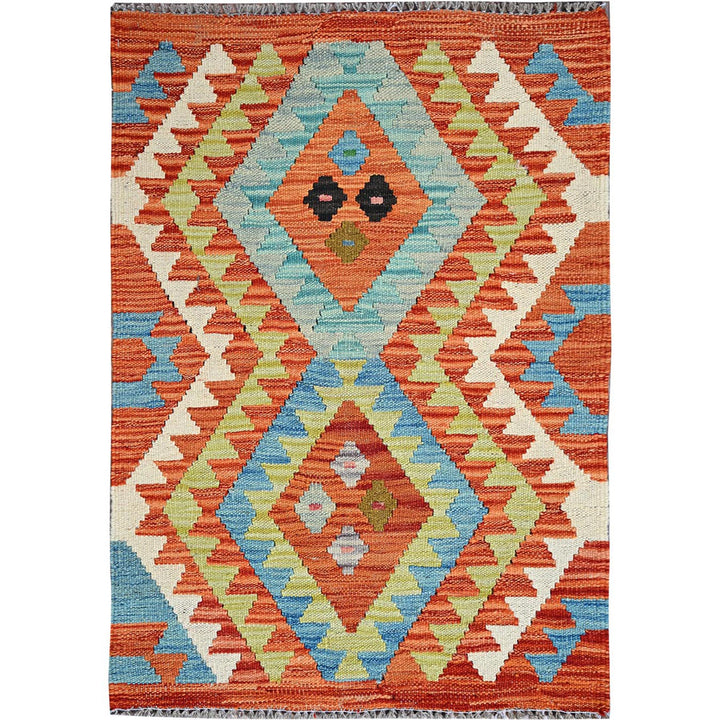 2'2" x 3'2" New Hand Woven Orange Wool Rectangle Oriental Rug - MOA1021179