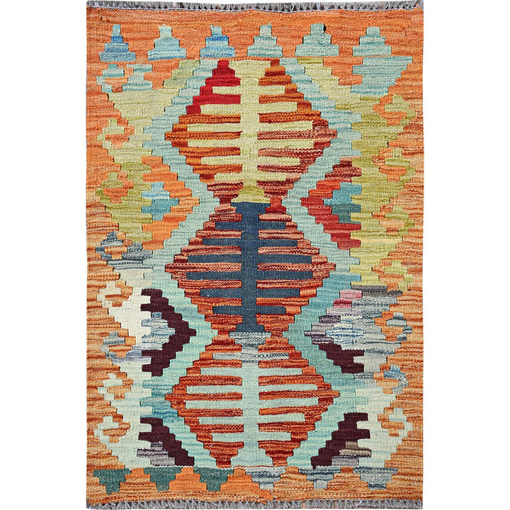 1'11" x 2'11" New Hand Woven Orange Wool Rectangle Oriental Rug - MOA1021182