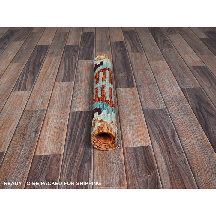 1'11" x 2'11" New Hand Woven Orange Wool Rectangle Oriental Rug - MOA1021182