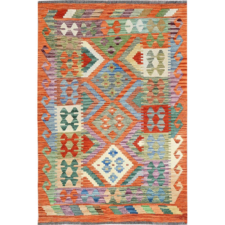 3'6" x 5'2" New Hand Woven Orange Wool Rectangle Oriental Rug - MOA1021188