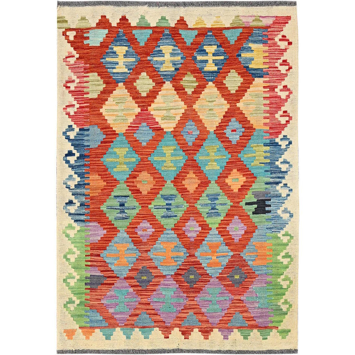 3'4" x 4'9" New Hand Woven Orange Wool Rectangle Oriental Rug - MOA1021189