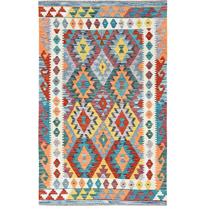 3'10" x 5'11" New Hand Woven Multicolored Wool Rectangle Oriental Rug - MOA1021191