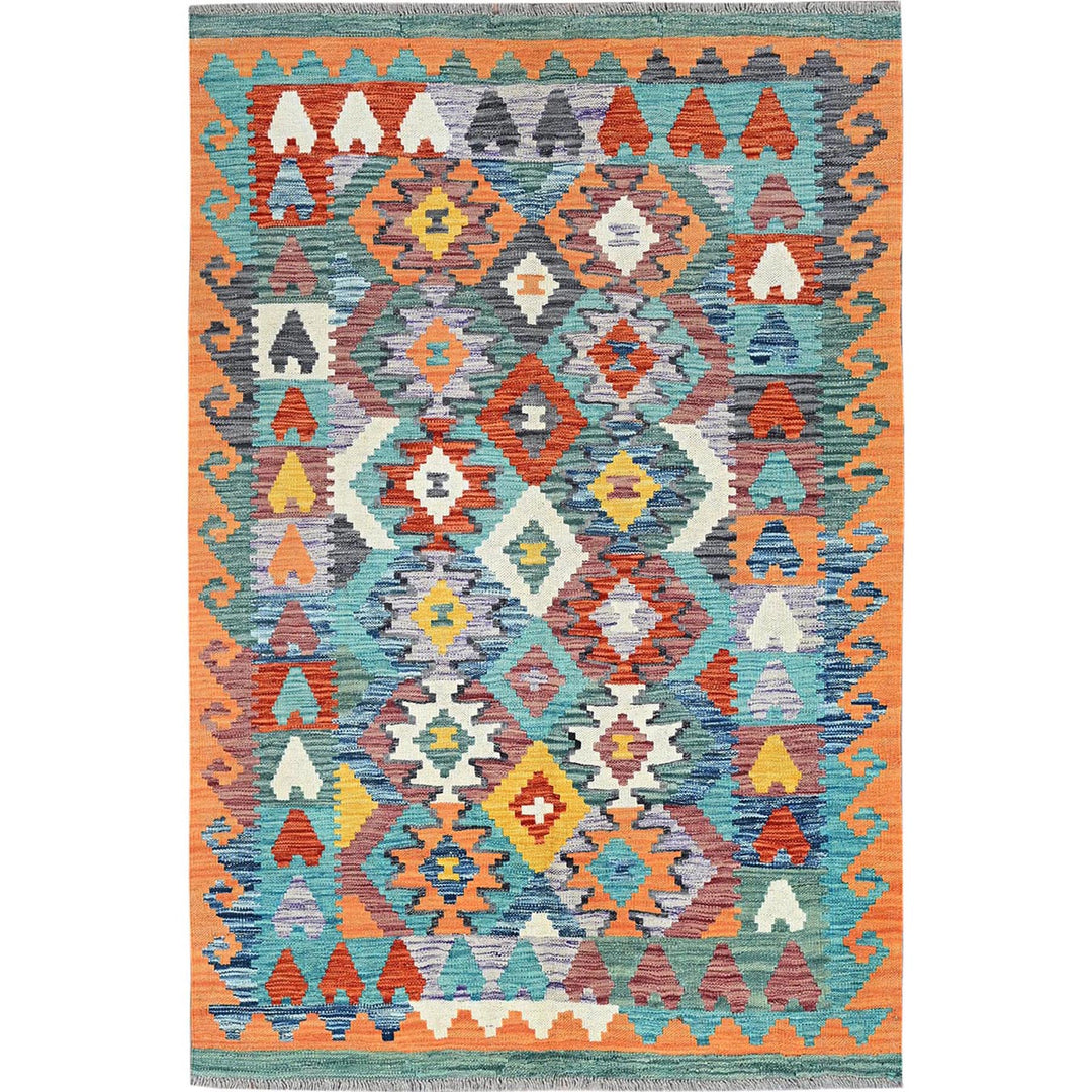 3'11" x 5'10" New Hand Woven Blue Wool Rectangle Oriental Rug - MOA1021194