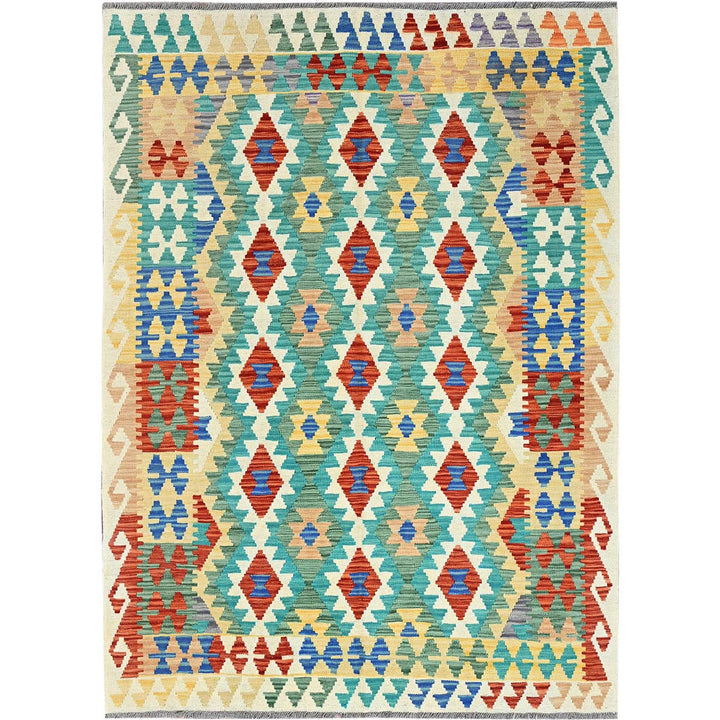 4'11" x 6'8" New Hand Woven Blue Wool Rectangle Oriental Rug - MOA1021199