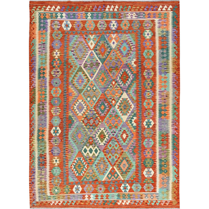 8'8" x 11'9" New Hand Woven Orange Wool Rectangle Oriental Rug - MOA1021214