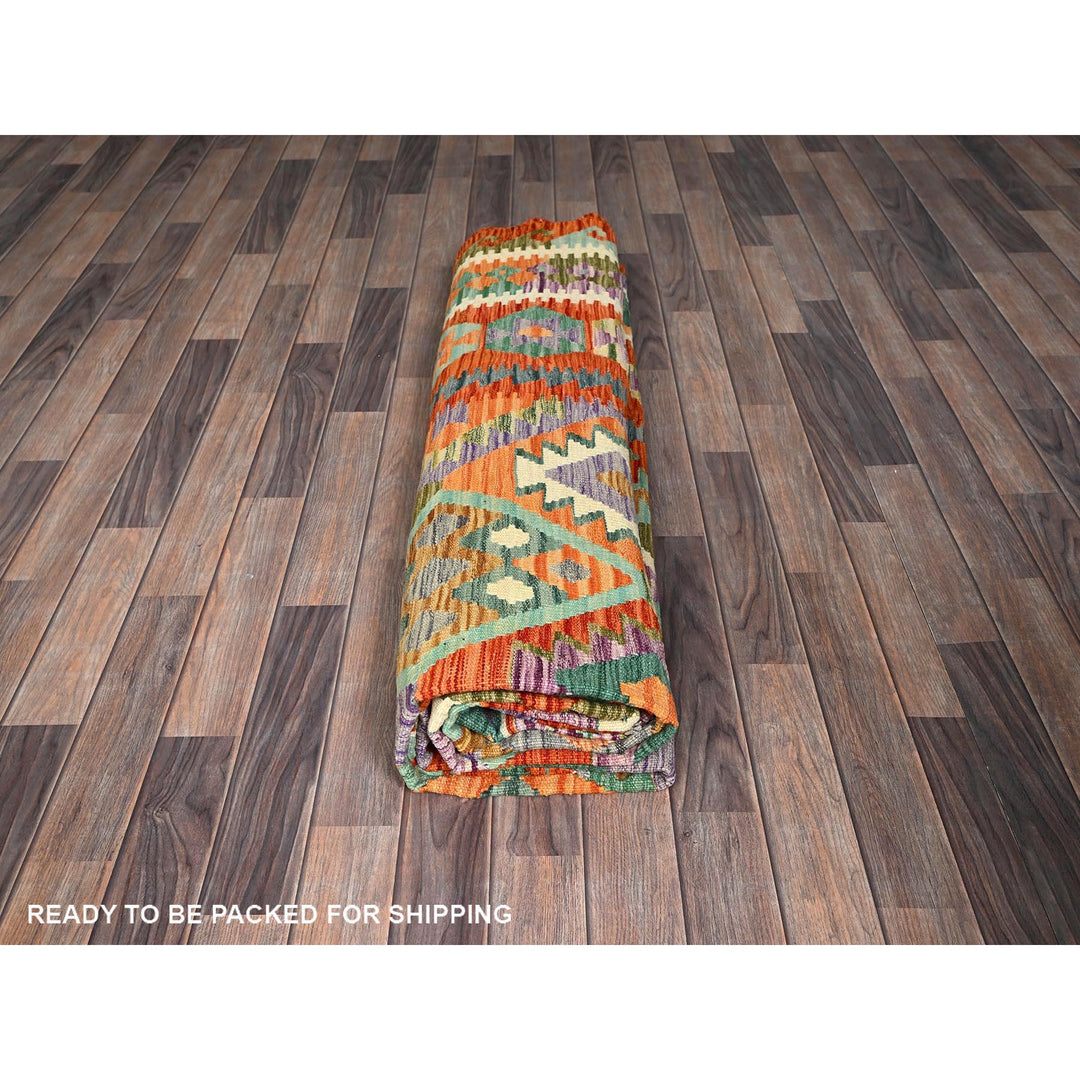 8'8" x 11'9" New Hand Woven Orange Wool Rectangle Oriental Rug - MOA1021214